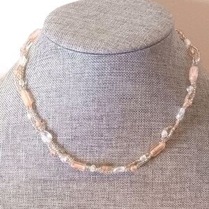 Handmade Glass Necklace Light Pink and Clear Beads - New Item (16.5")